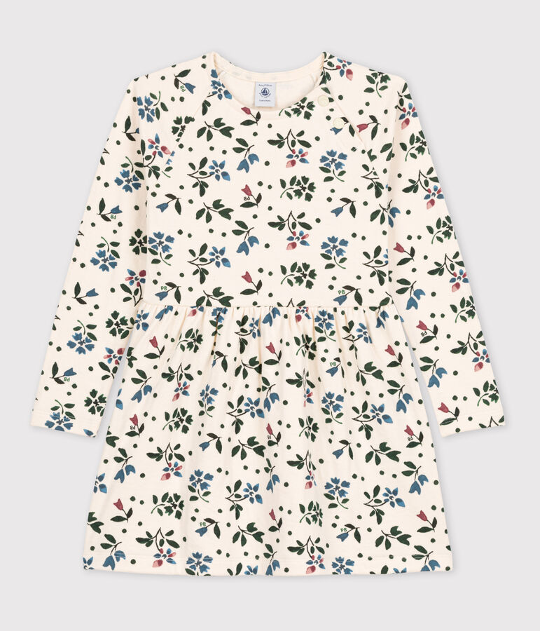 Gebl&uuml;mtes Kinderkleid aus Doppeljersey f&uuml;r M&auml;dchen naturfarben/vielfarbig