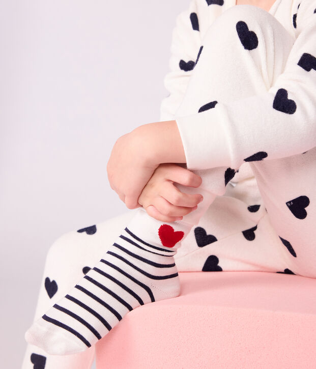 3er-Set Kinder-Socken aus Baumwolle mit Streifen und Herzen vielfarbig