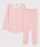 Kinderpyjama im Jacquard-Stil aus Wolle und Baumwolle mit Schneeflockenmotiv für Mädchen rosa CHARME/weiss MARSHMALLOW
