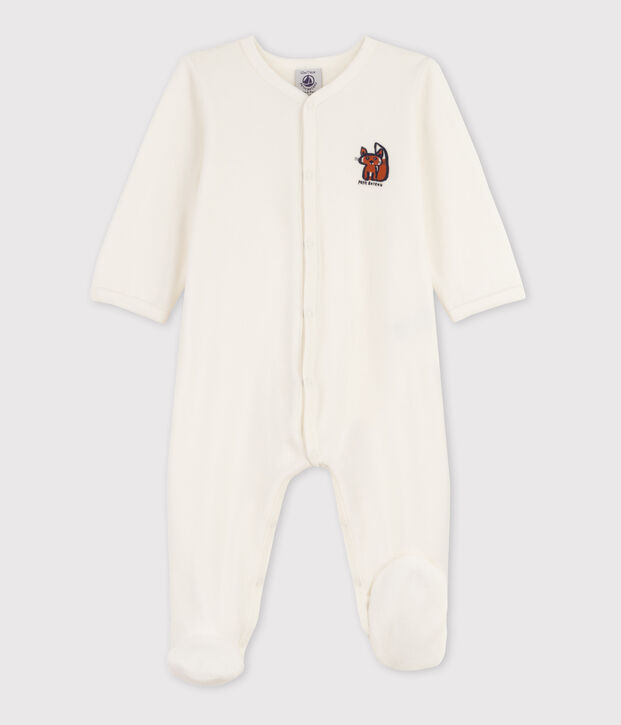 Baby-Strampler aus Nicki mit Fuchsmotiv weiss
