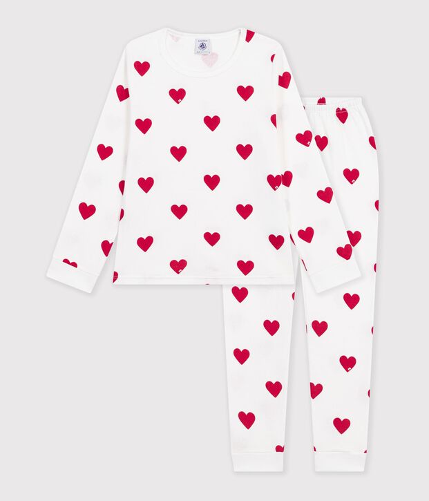 Pyjama aus Baumwolle mit Herzmuster weiss/rot