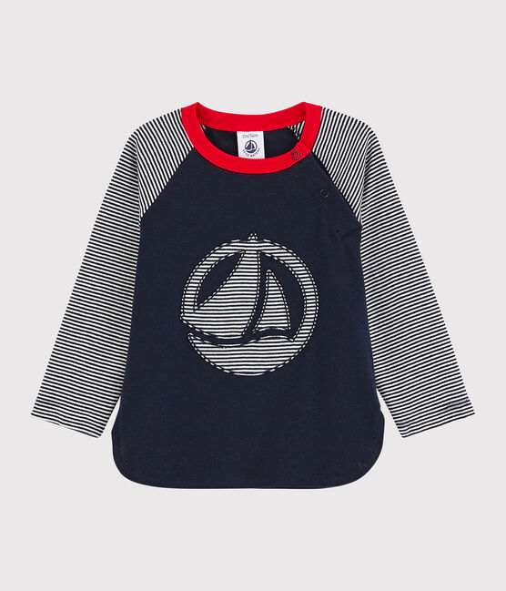 Colorblock-Baby-T-Shirt für Jungen blau SMOKING/weiss MARSHMALLOW