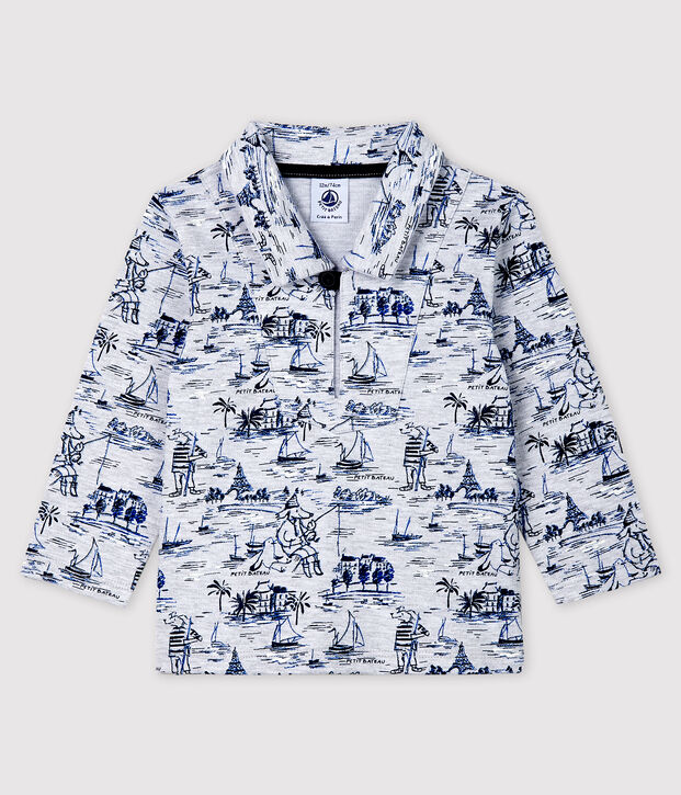 Baby-Sweatshirt aus Molton mit Muster f&uuml;r Jungen grau/blau