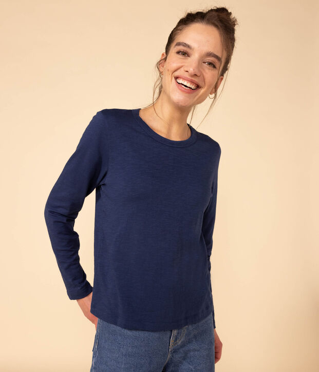 Damen-T-Shirt LE DROIT aus Baumwolle mit Rundhalsausschnitt blau