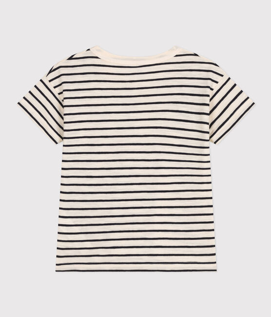 Gestreiftes Jungen-T-Shirt aus geflammtem Jersey weiss AVALANCHE/blau SMOKING