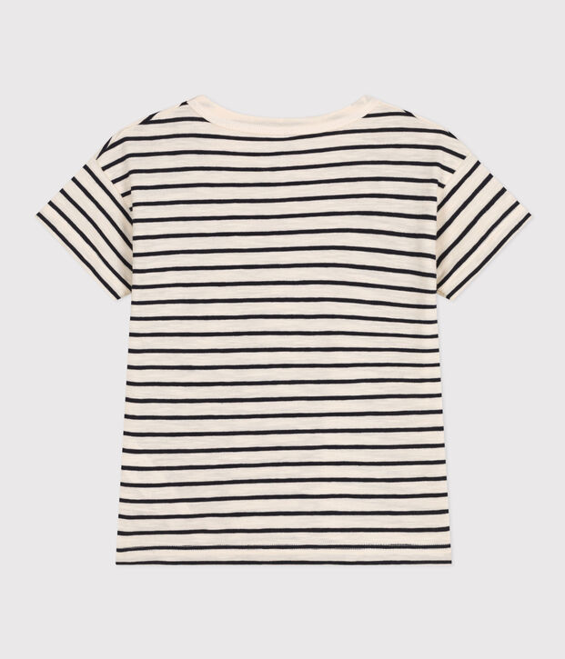 Gestreiftes Jungen-T-Shirt aus geflammtem Jersey naturfarben/blau