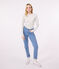 Langärmeliges Damen-T-Shirt L'Iconique aus einfarbigem Rippstrick grau BELUGA CHINE