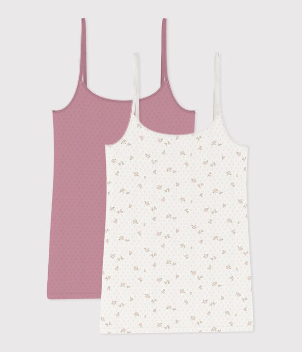 Set Damen Spaghetti-Tops aus Baumwolle mit Blumen-Lochstickerei vielfarbig