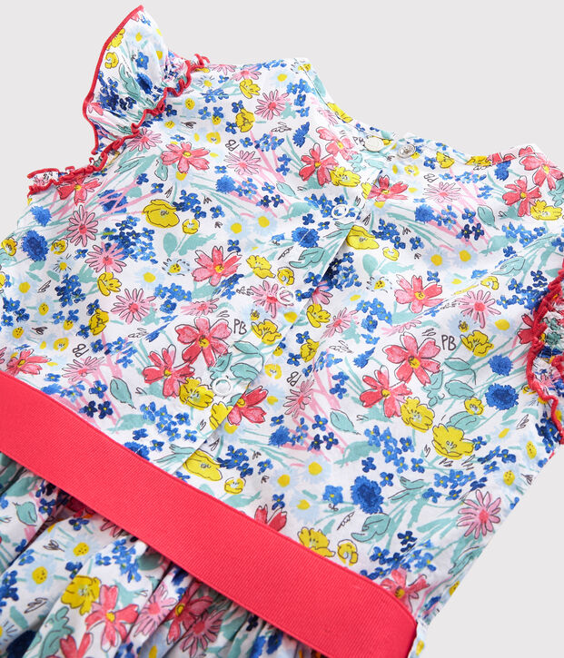 Kurz&auml;rmeliges Kinder-Kleid aus Popeline f&uuml;r M&auml;dchen weiss/vielfarbig