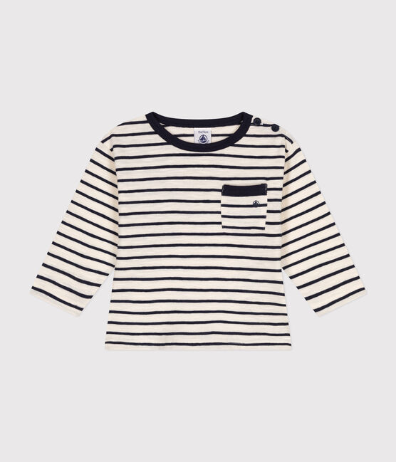 Langärmeliges Baby-T-Shirt aus Jersey weiss AVALANCHE/blau SMOKING