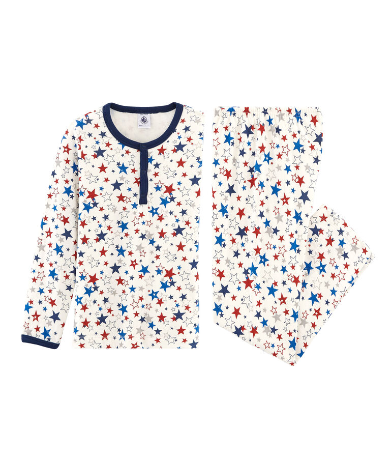 Pyjama aus Doppeljersey f&uuml;r kleine Jungen weiss MARSHMALLOW/weiss MULTICO