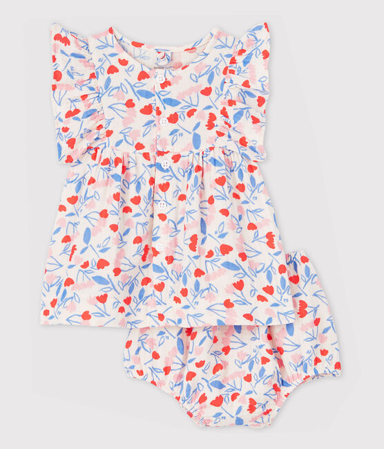 Ärmelloses Baby-Kleid mit Bloomers für Mädchen rosa FLEUR/weiss MULTICO
