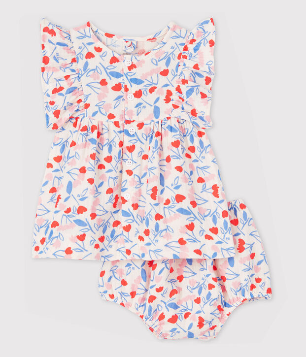 &Auml;rmelloses Baby-Kleid mit Bloomers f&uuml;r M&auml;dchen rosa/vielfarbig