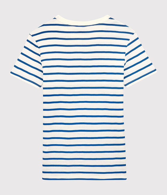T-Shirt L’ICONIQUE mit rundem Ausschnitt aus Bio-Baumwolle für Damen weiss MARSHMALLOW/blau DELFT