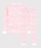 Snugfit-Kinderpyjama aus Baumwolle mit rosafarbenen Wellen für Mädchen weiss MARSHMALLOW/rosa GRETEL