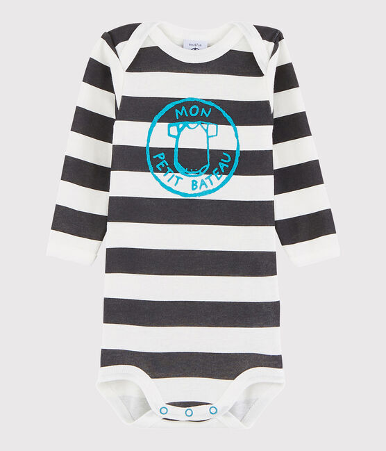 Langärmeliger Baby-Body Jungen grau MAKI/weiss MARSHMALLOW