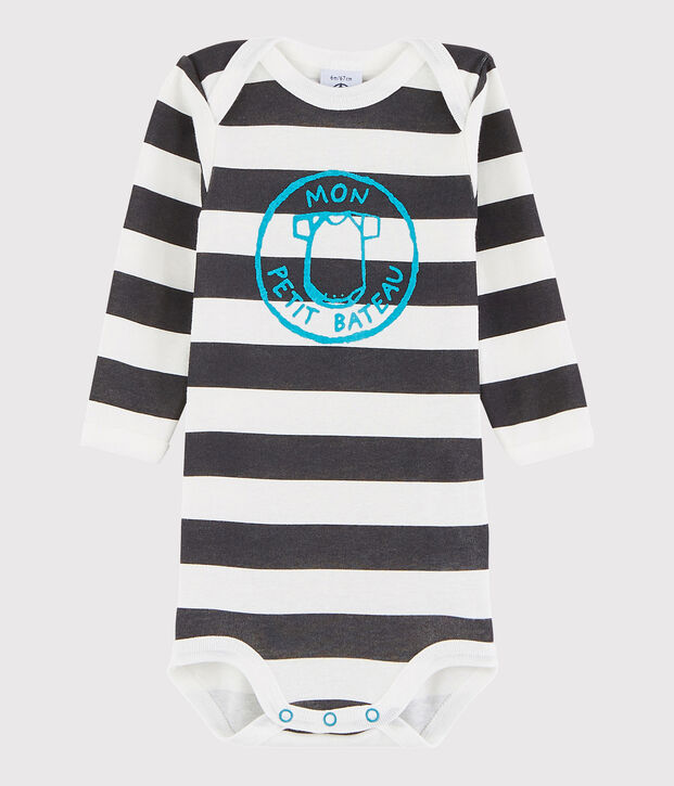 Lang&auml;rmeliger Baby-Body Jungen grau/weiss
