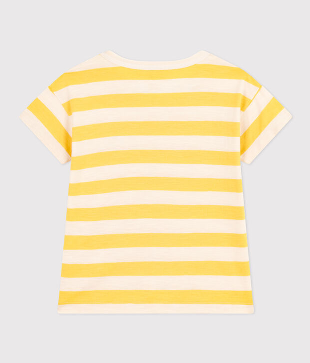 Gestreiftes Jungen-T-Shirt aus geflammtem Jersey gelb/naturfarben