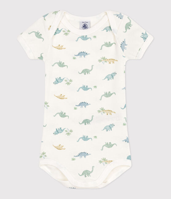Kurzärmeliger Baby-Body aus Baumwolle mit Print weiss MARSHMALLOW/weiss MULTICO