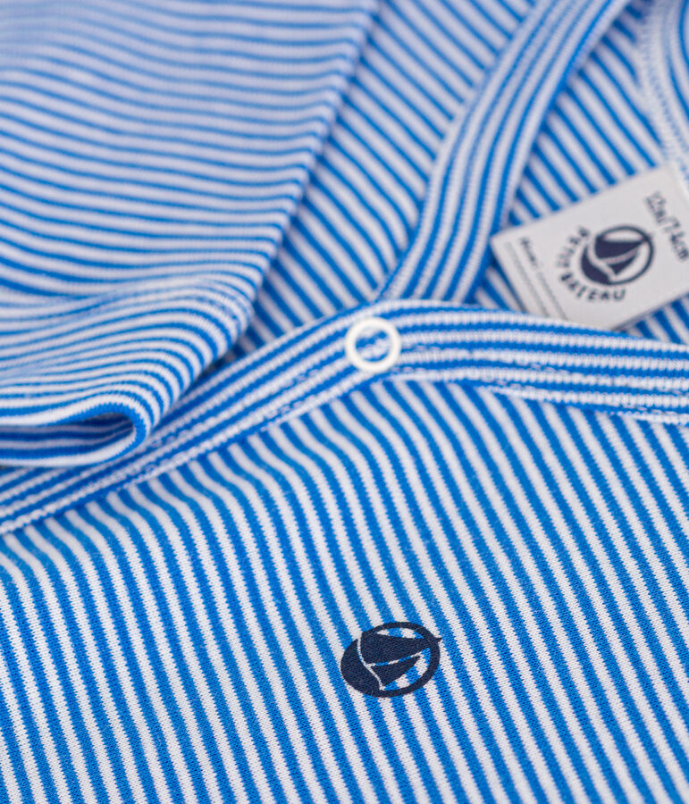 Babypyjama ohne F&uuml;&szlig;e aus Baumwolle mit Streifenmuster DELPHINIUM/ MARSHMALLOW