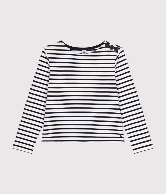 Geknöpftes Matrosenshirt aus Baumwolle Damen weiss MARSHMALLOW/blau SMOKING