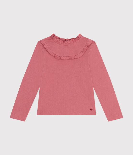 Langärmeliges Kinder-T-Shirt aus Rippstrick für Mädchen rosa ROSEWOOD