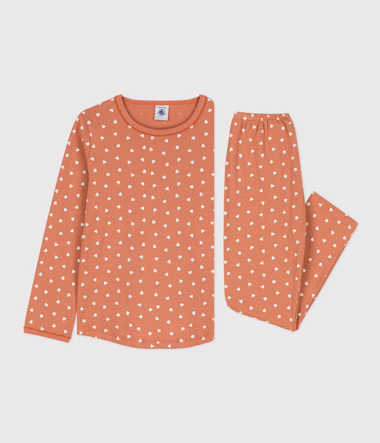 Kinderpyjama aus Baumwolle mit Herzmotiv f&uuml;r M&auml;dchen rosa/weiss