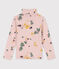 Kinder-Rollkragenshirt aus Baumwolle für Mädchen, mit Blumenmuster rosa SALINE/weiss MULTICO