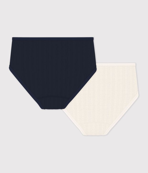 Set Damen-Taillenslips High-Waist aus Baumwolle mit Lochstickerei vielfarbig