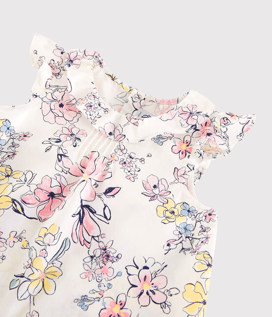 Kurzärmeliges Kinder-Bluse aus Popeline für Mädchen weiss MARSHMALLOW/weiss MULTICO