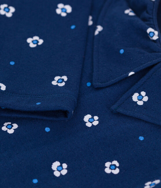Langärmeliges Kinder-T-Shirt aus Baumwolle mit Blumenmuster blau MEDIEVAL/weiss MULTICO