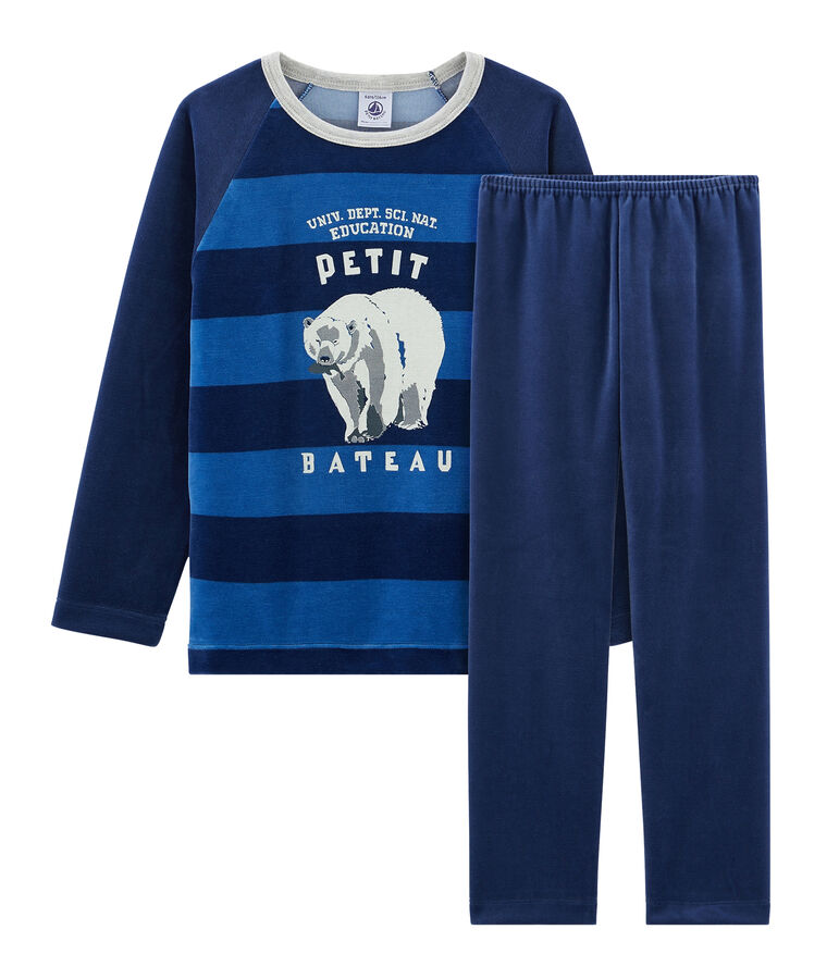 Samt-Pyjama f&uuml;r kleine Jungen blau/blau