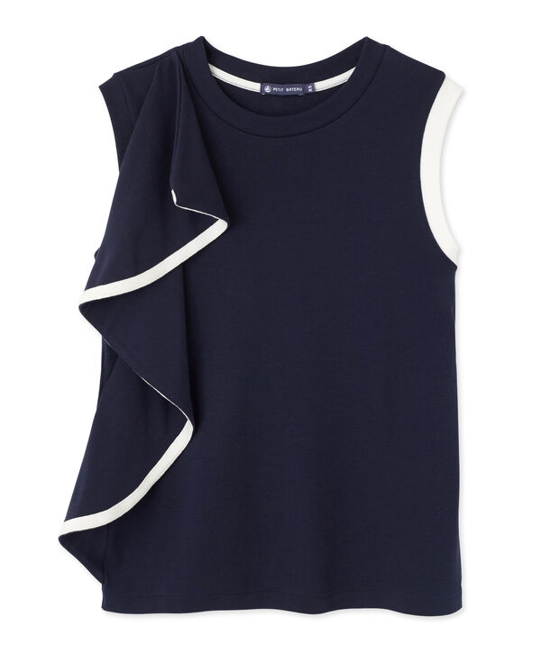 Top femme sans manches &agrave; volant blau