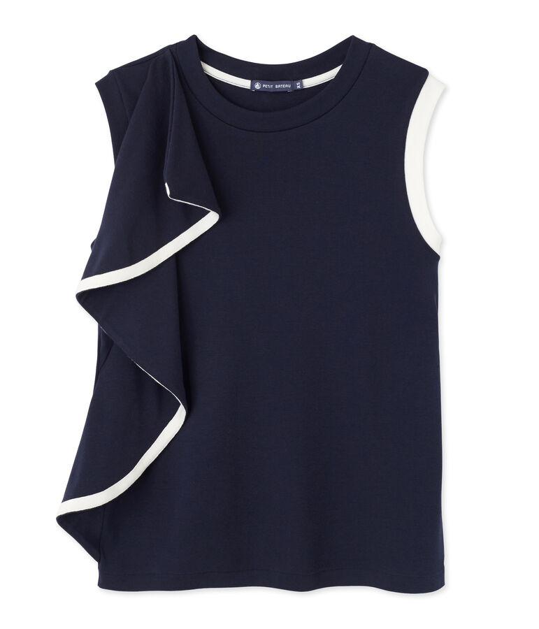 Top femme sans manches &agrave; volant blau