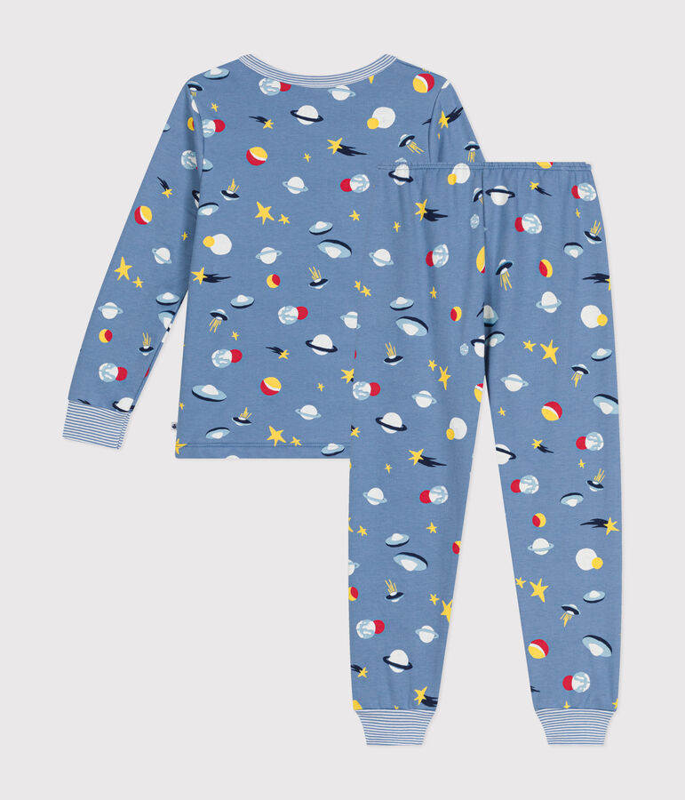 Kinder-Pyjama aus aufgerautem Molton mit Weltraummotiv blau/vielfarbig