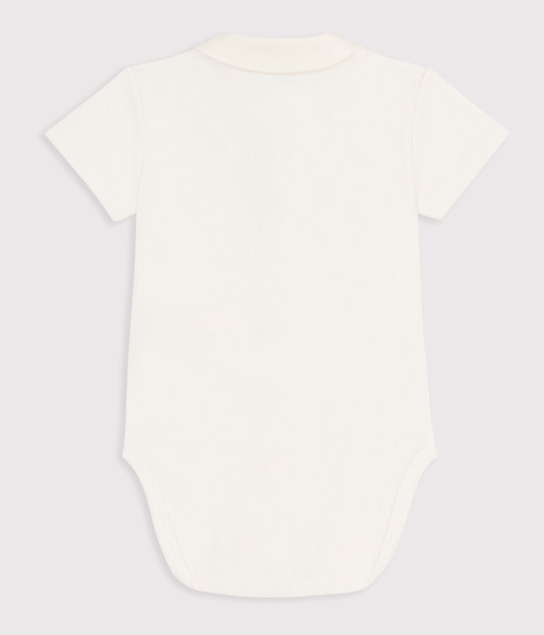 Kurz&auml;rmeliger Baby-Body aus Baumwolle mit Stickereien naturfarben/rosa