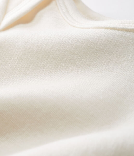 Baby-Body mit langen Beinen aus Wolle und Baumwolle ECRU CN