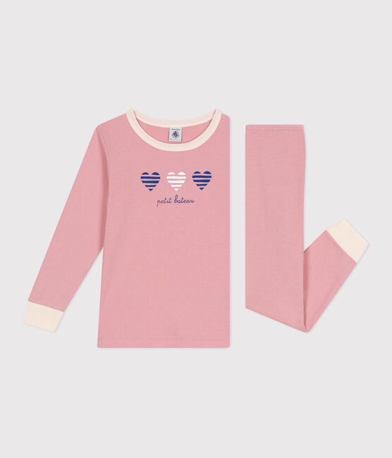 Langärmeliger Kinder-Pyjama aus einfarbiger Baumwolle rosa CHARME