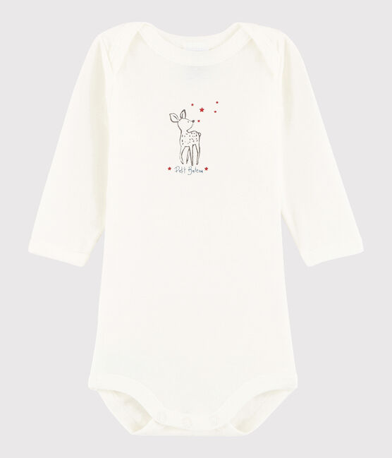 Langärmeliger Baby-Body Jungen weiss Lait