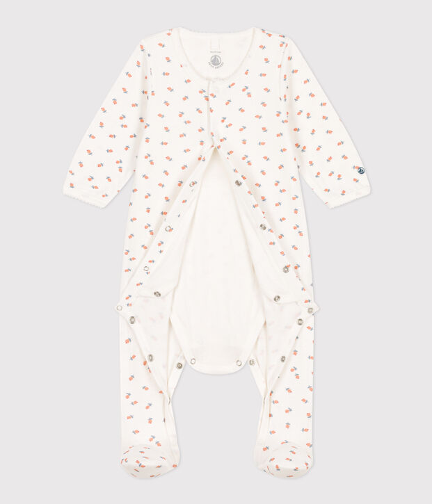 Baby-Bodyjama aus Doppeljersey mit Blumen weiss/vielfarbig