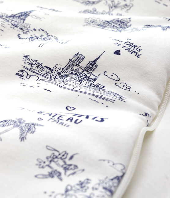 Baby-Schlafsack aus Rippstrick mit Paris-Motiv im Toile-de-Jouy-Stil weiss MARSHMALLOW/blau MEDIEVAL