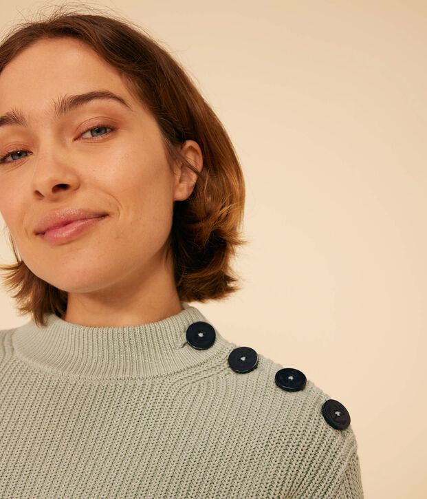 Damenpullover mit Patentmuster aus Baumwolle gr&uuml;n