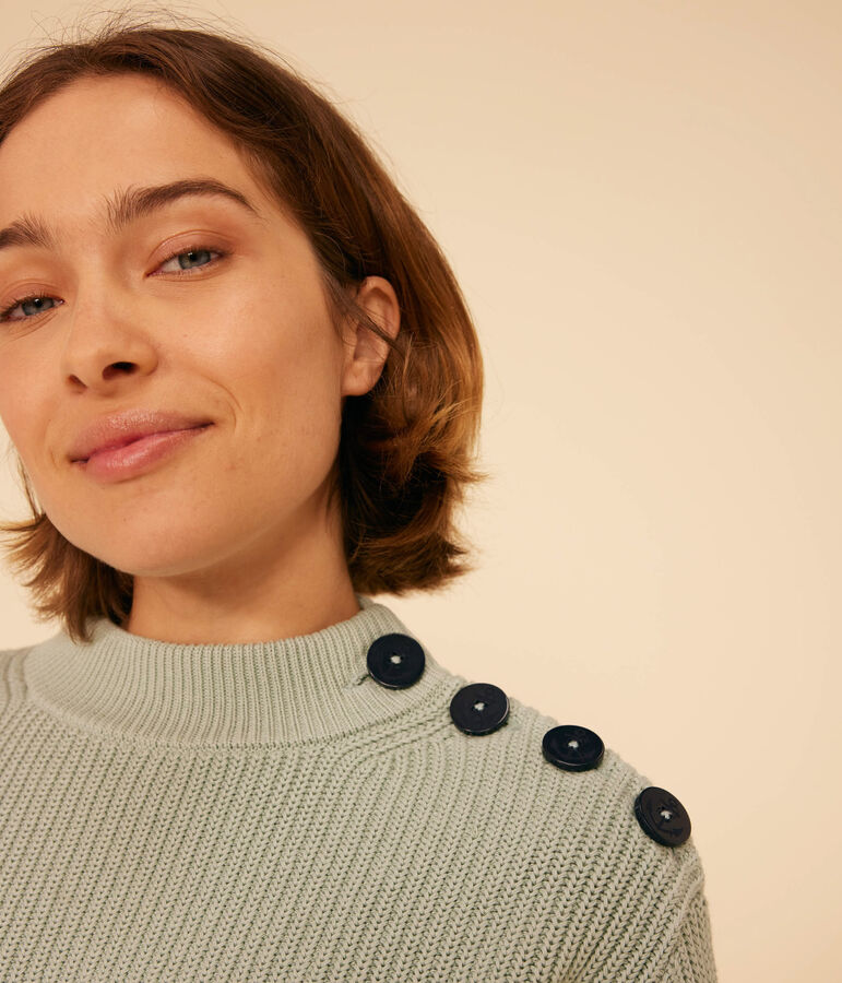 Damenpullover mit Patentmuster aus Baumwolle gr&uuml;n