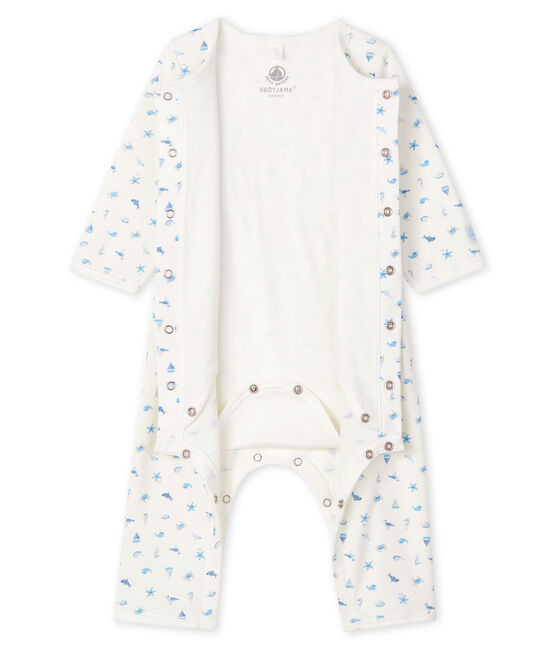Bodyjama ohne Füße aus Rippstrick für Babys weiss MARSHMALLOW/weiss MULTICO