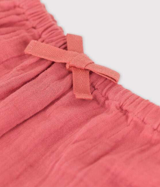 Einfarbige Baby-Pluderhose aus Bio-Musselinstoff rosa PAPAYE