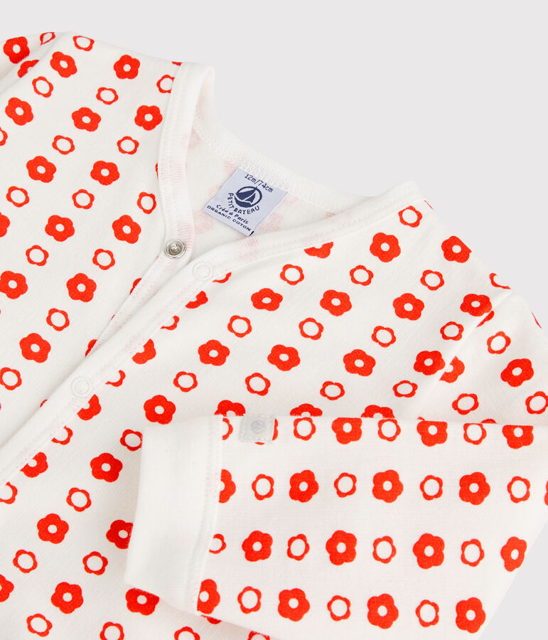 Baby-Strampler aus Molton und Bio-Baumwolle mit Blumenmuster im Retro-Look weiss/rot