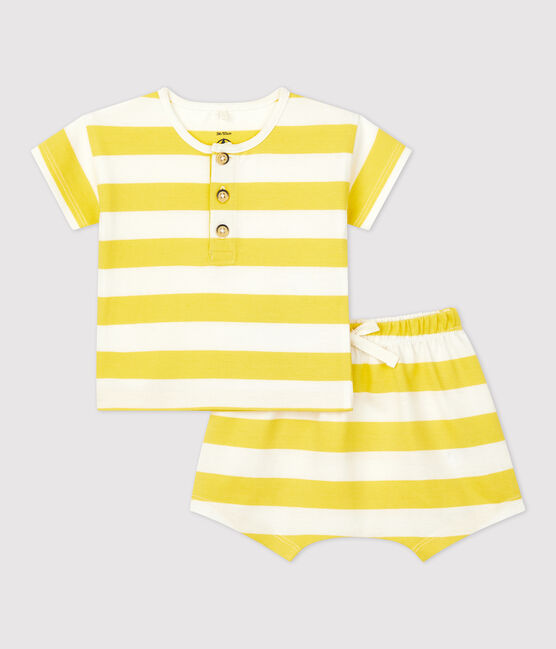 Zweiteiliges Baby-Set aus Jersey mit Streifenmuster gelb ORGE/weiss MARSHMALLOW