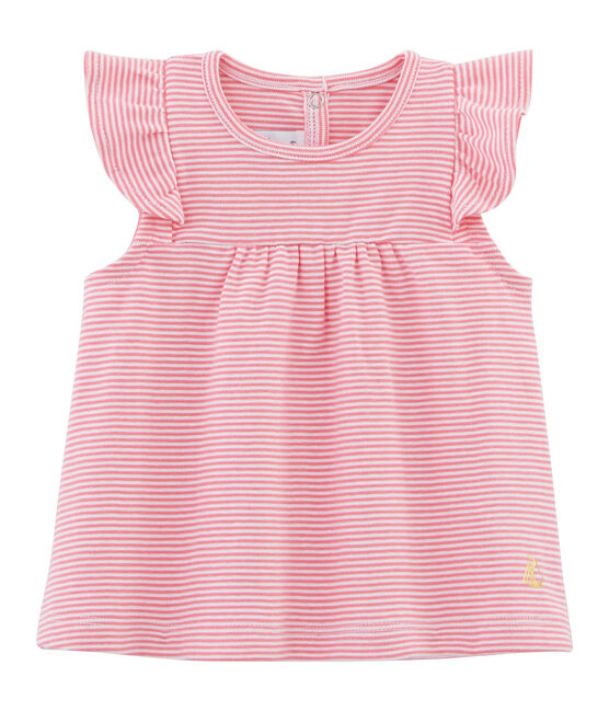 Gestreifte Baby-Bluse für Mädchen rosa JOUE/weiss ECUME
