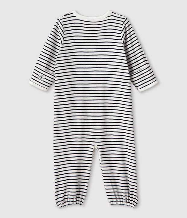 Gestreifter Baby-Kombi-Overall aus Bio-Baumwolle weiss/blau