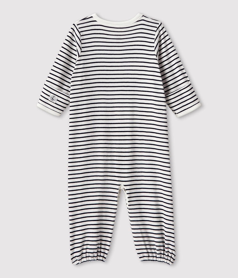 Gestreifter Baby-Kombi-Overall aus Bio-Baumwolle weiss MARSHMALLOW/blau SMOKING